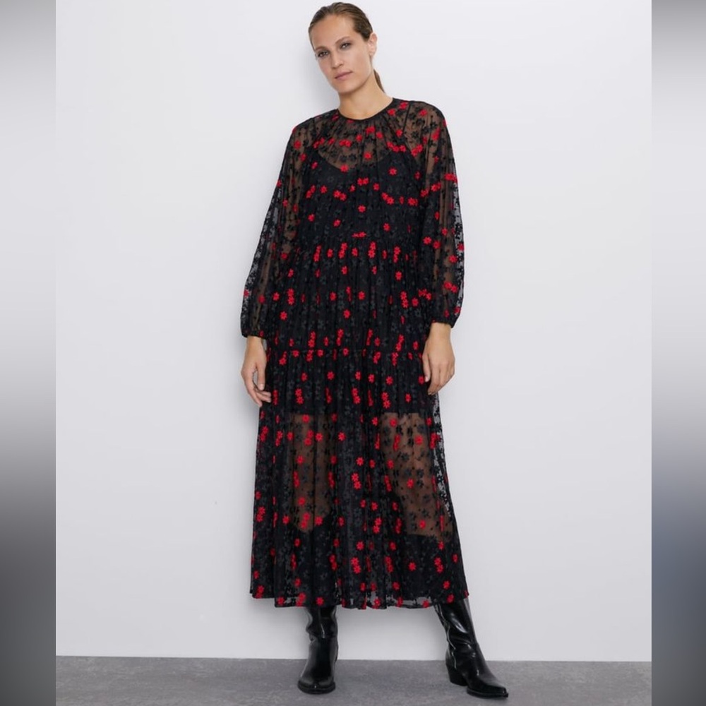 Zara Floral Embroidered Oversized Dress